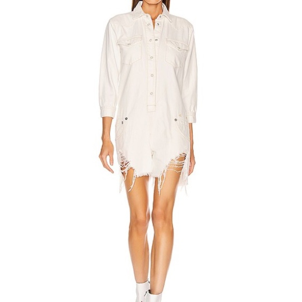 R13 white denim cowboy romper XS
